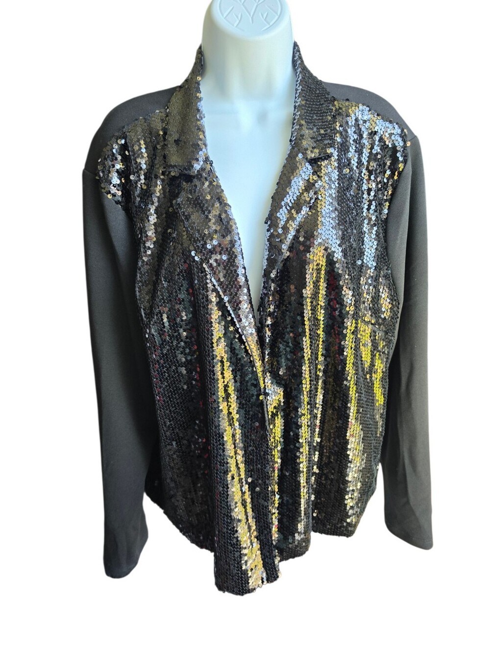 NWT Savanna Jane Black & Gold Sequin Open Front Jacket Blazer Plus Size 1X